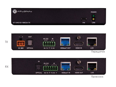 Комплект удлинителей 4K/UHD HDMI по HDBaseT с PoE, Ethernet, IR/RS232 и аудио AT-UHD-EX-100CEA-KIT